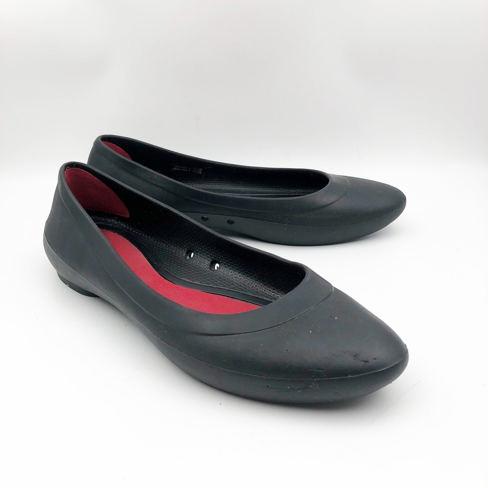 Crocs Shoes Womens 9 Lina Flat Black Rubber Pointed Toe Ballet Flats Office